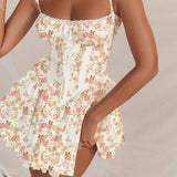 Women's Corset Backless Fashion Designer Floral Dresses (Short)