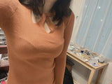Women's Corset O Neck Tops Fashion Designer Ribbed Cardigan-Women's Fashion Designer Jerseys Tops