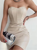 Women's Corset PU Leather Bodycon Fashion Designer Dresses (Short)-Women's Fashion Designer Dresses