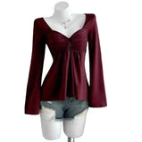 Women's Corset Ruched Fashion Designer Flare S-L Long-Sleeve Tops-Women's Fashion Designer Long-Sleeve Tops-International Women's Clothing