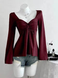 Women's Corset Ruched Fashion Designer Flare S-L Long-Sleeve Tops-Women's Fashion Designer Long-Sleeve Tops-International Women's Clothing