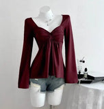 Women's Corset Ruched Fashion Designer Flare S-L Long-Sleeve Tops-Women's Fashion Designer Long-Sleeve Tops-International Women's Clothing