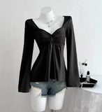 Women's Corset Ruched Fashion Designer Flare S-L Long-Sleeve Tops-Women's Fashion Designer Long-Sleeve Tops-International Women's Clothing