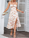 Women's Corset Ruffled Fashion Designer Floral Split Dresses (Midi)-Women's Fashion Designer Dresses