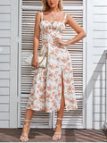 Women's Corset Ruffled Fashion Designer Floral Split Dresses (Midi)