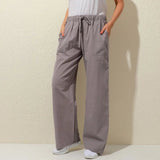 Women's Cotton Drawstring Loose Fashion Designer Linen Pants