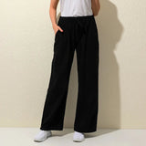 Women's Cotton Drawstring Loose Fashion Designer Linen Pants