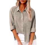 Women's Cotton Linen 3-5XL Shirt Fashion Designer Long-Sleeve Tops (Plus Size)-Women's Fashion Designer Plus Size Long-Sleeve Tops-khaki-Women&#x27;s fashion designer plus size clothes