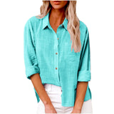 Women's Cotton Linen 3-5XL Shirt Fashion Designer Long-Sleeve Tops (Plus Size)-Women's Fashion Designer Plus Size Long-Sleeve Tops-cyan-Women&#x27;s fashion designer plus size clothes