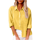Women's Cotton Linen 3-5XL Shirt Fashion Designer Long-Sleeve Tops (Plus Size)-Women's Fashion Designer Plus Size Long-Sleeve Tops-yellow-Women&#x27;s fashion designer plus size clothes