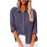 Women's Cotton Linen 3-5XL Shirt Fashion Designer Long-Sleeve Tops (Plus Size)