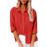 Women's Cotton Linen 3-5XL Shirt Fashion Designer Long-Sleeve Tops (Plus Size)