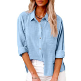 Women's Cotton Linen 3-5XL Shirt Fashion Designer Long-Sleeve Tops (Plus Size)