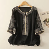 Women's Cotton Linen Blouse Fashion Tops 1-4XL Designer T-Shirts (Plus Size)-Women's Tops Fashion Designer Plus Size T-Shirts / Blouses-International Women's Clothing
