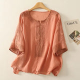 Women's Cotton Linen Blouse Fashion Tops 1-4XL Designer T-Shirts (Plus Size)-Women's Tops Fashion Designer Plus Size T-Shirts / Blouses-International Women's Clothing