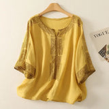 Women's Cotton Linen Blouse Fashion Tops 1-4XL Designer T-Shirts (Plus Size)-Women's Tops Fashion Designer Plus Size T-Shirts / Blouses-International Women's Clothing