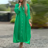 Women's Cotton Linen Fashion Designer 2-4XL Collar Long Dresses (Plus Size)