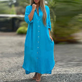 Women's Cotton Linen Fashion Designer 2-4XL Collar Long Dresses (Plus Size)