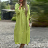 Women's Cotton Linen Fashion Designer 2-4XL Collar Long Dresses (Plus Size)