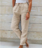 Women's Cotton Linen Fashion Designer S-2XL High Waist Pants