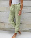 Women's Cotton Linen Fashion Designer S-2XL High Waist Pants