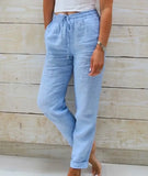 Women's Cotton Linen Fashion Designer S-2XL High Waist Pants