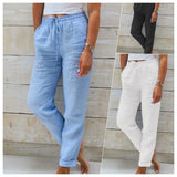 Women's Cotton Linen Fashion Designer S-2XL High Waist Pants