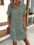 Women's Cotton Linen Fashion Designer Shirt Dresses (Midi)-Women's Fashion Designer Skirts