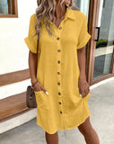 Women's Cotton Linen Fashion Designer Shirt Dresses (Midi)-Women's Fashion Designer Skirts