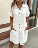 Women's Cotton Linen S-2XL Fashion Designer Shirt Dresses (Midi)