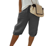 Women's Cotton S-2XL Linen Fashion Designer 3/4 Pants-Women's Fashion Designer Leggings / Pants-Dark Grey-Women&#x27;s fashion designer plus size clothes