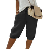 Women's Cotton S-2XL Linen Fashion Designer 3/4 Pants-Women's Fashion Designer Leggings / Pants-Black-Women&#x27;s fashion designer plus size clothes