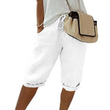 Women's Cotton S-2XL Linen Fashion Designer 3/4 Pants-Women's Fashion Designer Leggings / Pants-White-Women&#x27;s fashion designer plus size clothes