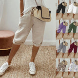Women's Cotton S-2XL Linen Fashion Designer 3/4 Pants