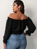 Women's Crop Off Shoulder Fashion Designer 1-4XL Long-Sleeve Tops (Plus Size)
