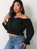 Women's Crop Off Shoulder Fashion Designer 1-4XL Long-Sleeve Tops (Plus Size)