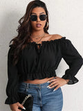 Women's Crop Off Shoulder Fashion Designer 1-4XL Long-Sleeve Tops (Plus Size)