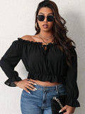 Women's Crop Off Shoulder Fashion Designer 1-4XL Long-Sleeve Tops (Plus Size)