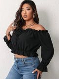 Women's Crop Off Shoulder Fashion Designer 1-4XL Long-Sleeve Tops (Plus Size)