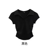 Women's Crop S-L Polo Top Ruched Fashion Designer T-Shirts