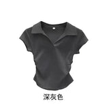 Women's Crop S-L Polo Top Ruched Fashion Designer T-Shirts