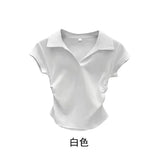 Women's Crop S-L Polo Top Ruched Fashion Designer T-Shirts