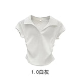 Women's Crop S-L Polo Top Ruched Fashion Designer T-Shirts