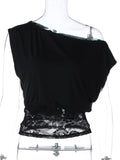 Women's Crop Tank Tops Fashion Designer Lace Patchwork S-L Singlets