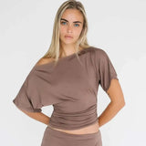 Women's Crop Top Fashion Designer Off Shoulder Ruched T-Shirts