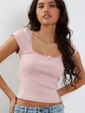 Women's Crop Top S-L Fashion Designer Lace Trim T-Shirts