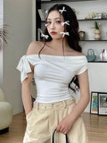 Women's Crop Tops Fashion Bow Off Shoulders Designer S-XL T-Shirts