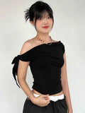 Women's Crop Tops Fashion Bow Off Shoulders Designer S-XL T-Shirts