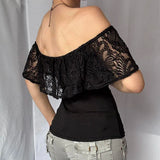 Women's Crop Tops Off Shoulder Lace S-L Fashion Designer T-Shirts