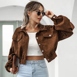 Women's Cropped Corduroy Fashion Designer S-XL Jackets-Women's Fashion Designer Jackets-Brown-Women&#x27;s fashion designer plus size clothes